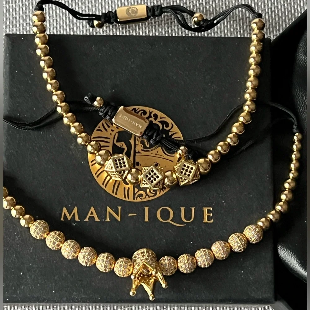 Man-ique mens gold and crystal bracelets. New. Set of two. - Picture 1 of 3